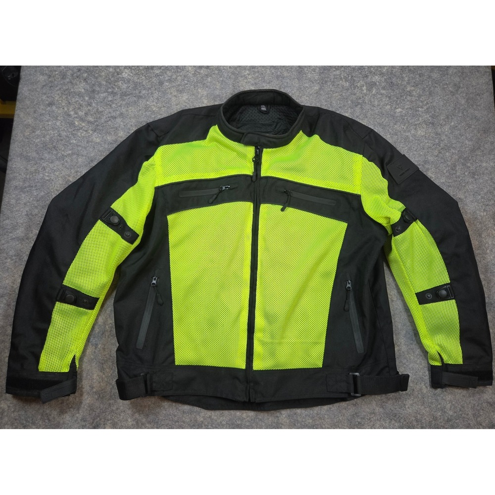 Viking Cycle Mens XXL Mesh Motorcycle Jacket Hi-Vis Yellow Black Padded Biker